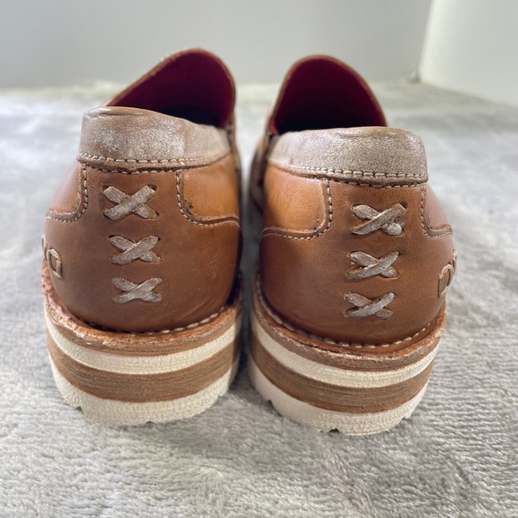 Bed Stu Cobbler Series Leather Penny Loafers Women 7.5 Tan Cream Rustic Lug Sole - Picture 6 of 10